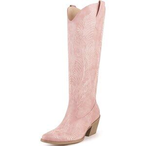 ⚡Women's Western Knee High Cowgirl Boots Retro Floral Embroidered Chunky Heel